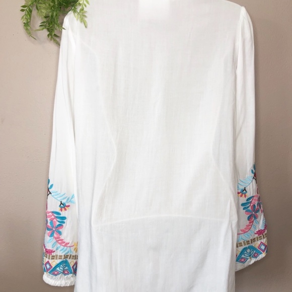Boho Hippy Peasant Flowy Top Blouse Embroidered V-Neck Buttons Viscose - Picture 4 of 4